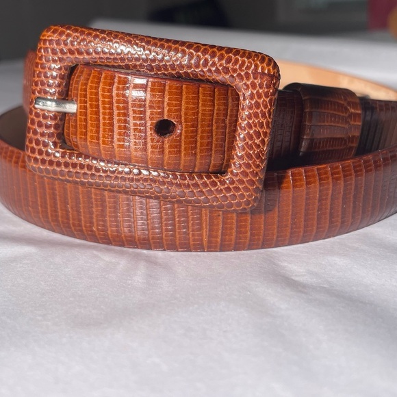 Audrey Talbott Brown Leather Belt Reptile Print Made in Italy Women Sz 31”-35” main image 7